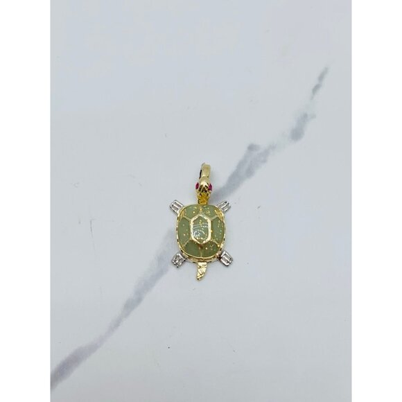 10k solid gold pendant turtle ❤️ Green - Picture 3 of 5